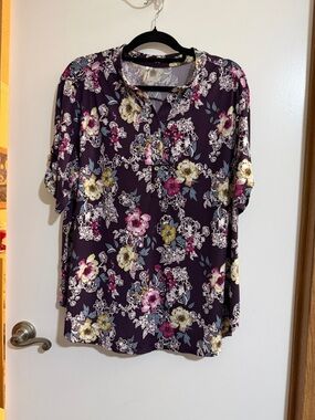 Perseption Purple Floral Split-Neck Tunic